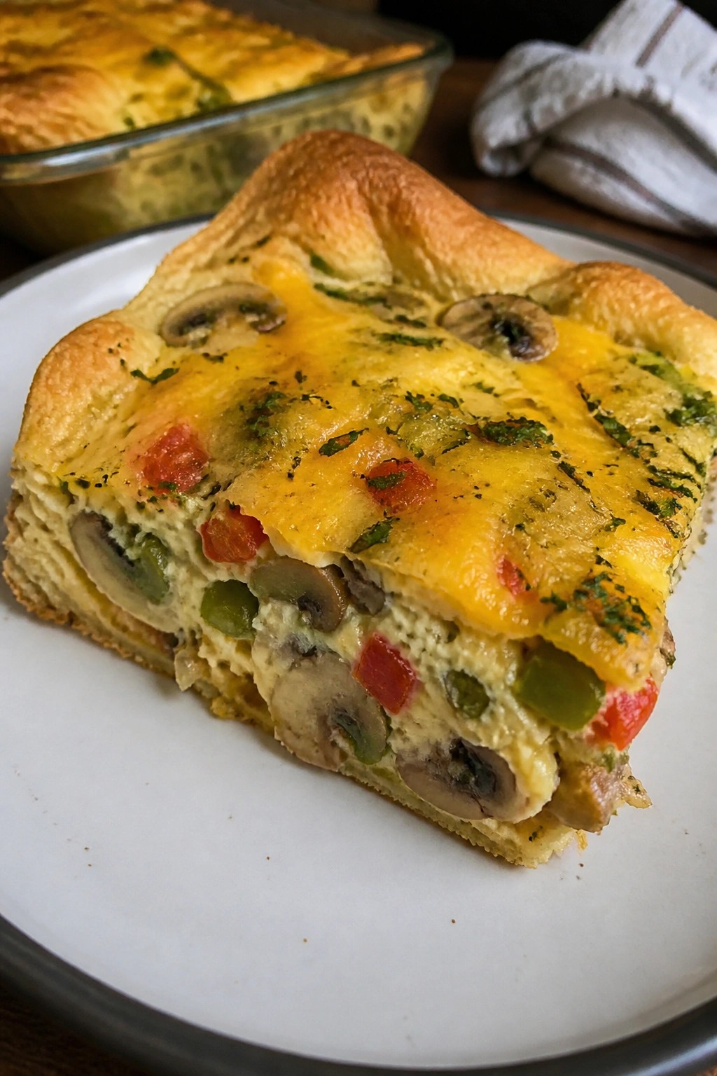 Mushroom Bell Pepper and Herb Crescent Roll Veggie Casserole