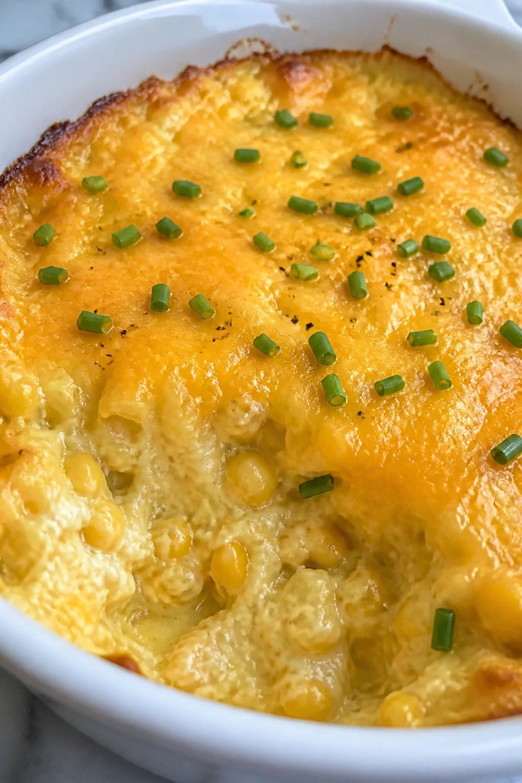 Cheesy Corn Pudding Casserole with Chives
