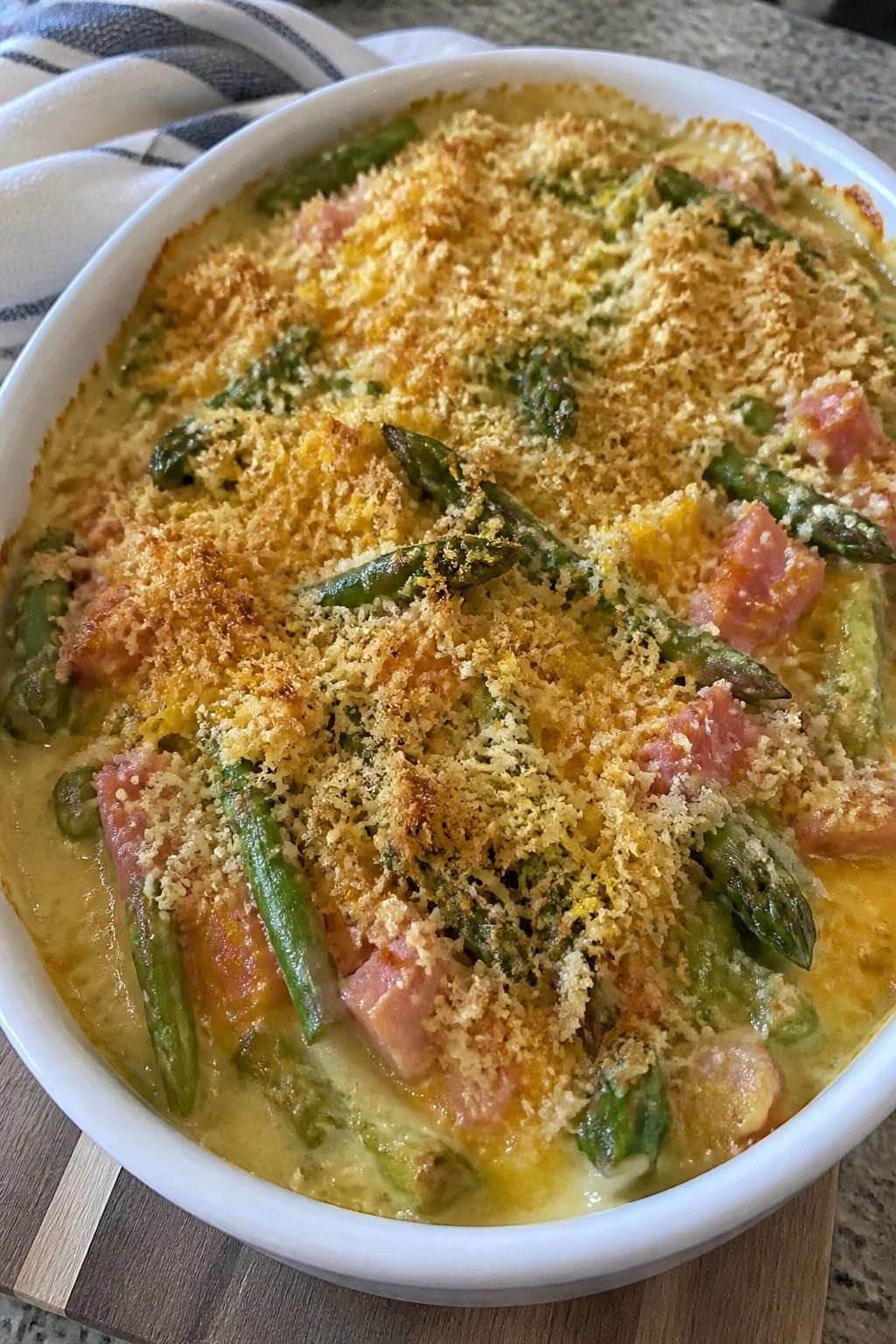 Ham and Asparagus Casserole with Lemon Breadcrumb Topping