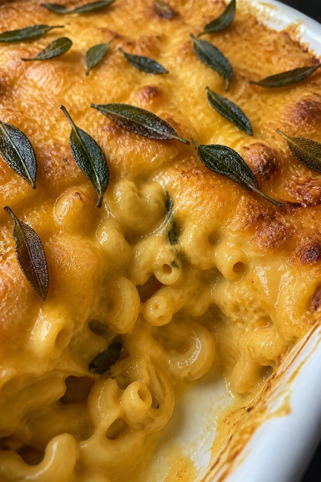 Pumpkin Macaroni and Cheese Casserole with Crispy Sage
