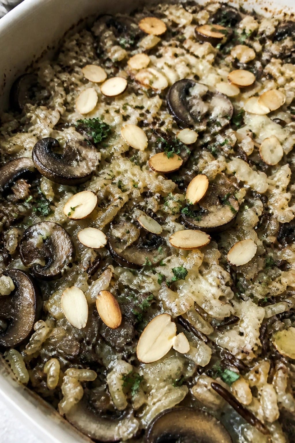 Wild Rice Mushroom Casserole with Toasted Almonds
