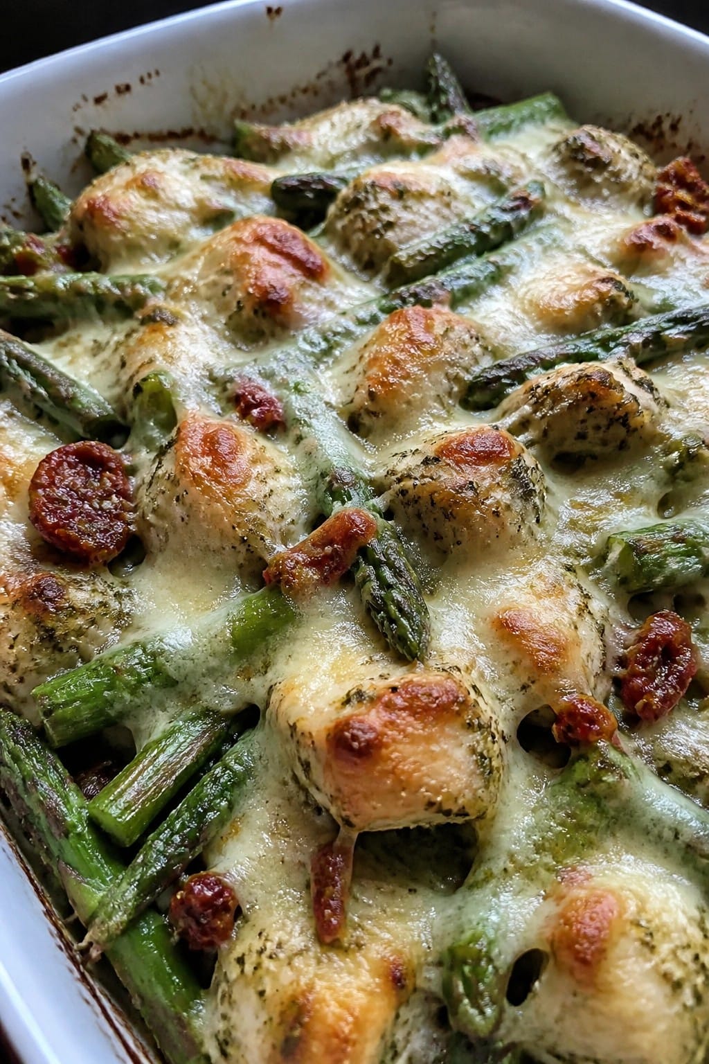 Pesto Chicken Asparagus and Sun-Dried Tomato Casserole