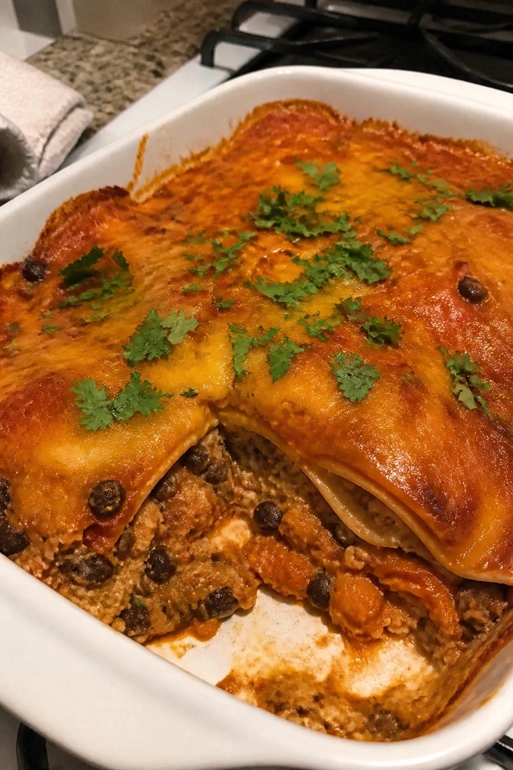 Turkey Pumpkin Black Bean Enchilada Bake
