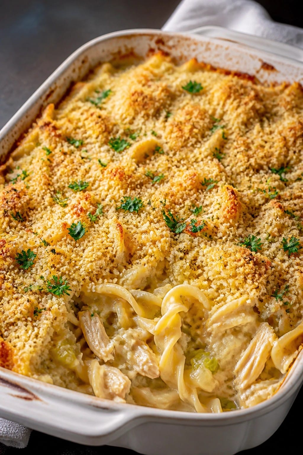 Cozy Onion and Celery Chicken Noodle Casserole