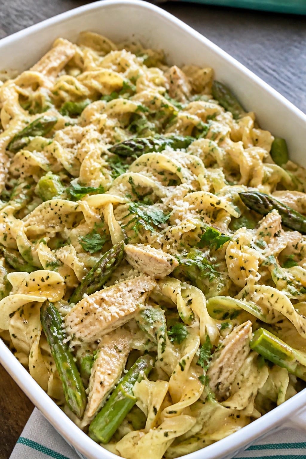 Lemon Herb Chicken Noodle Casserole with Asparagus