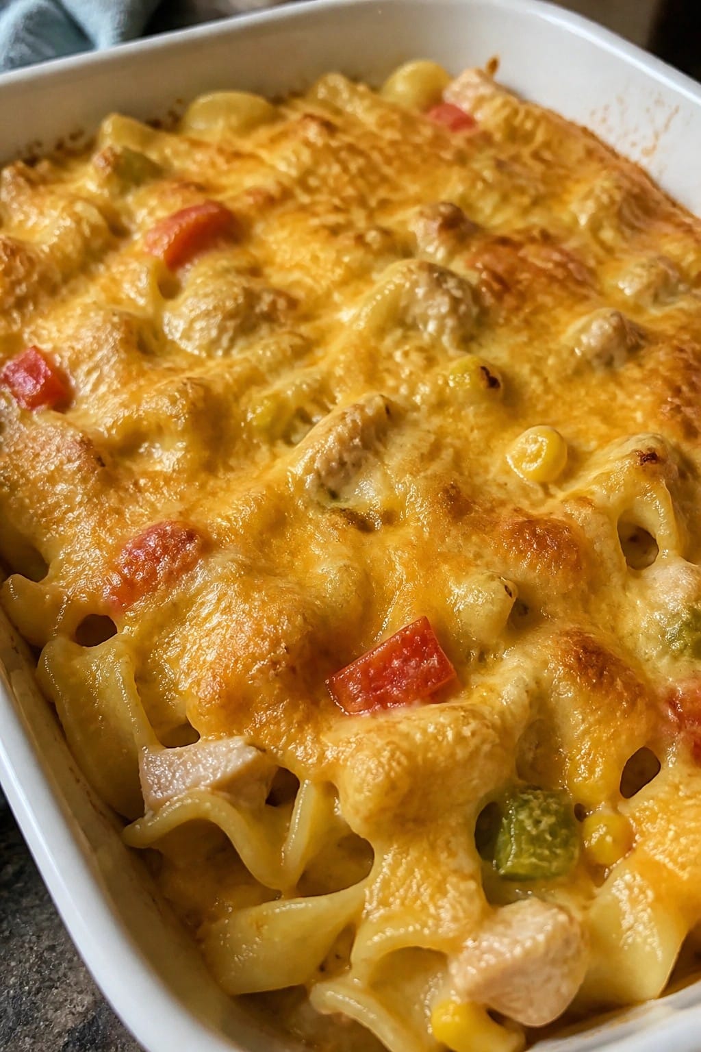 Southwestern Corn and Pepper Chicken Noodle Casserole