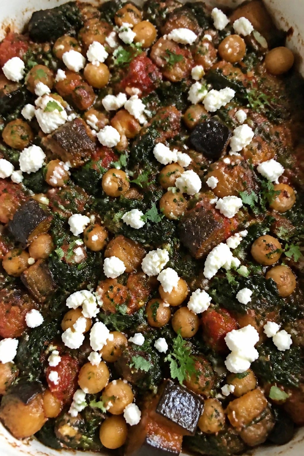 Greek Chickpea Eggplant and Spinach Casserole