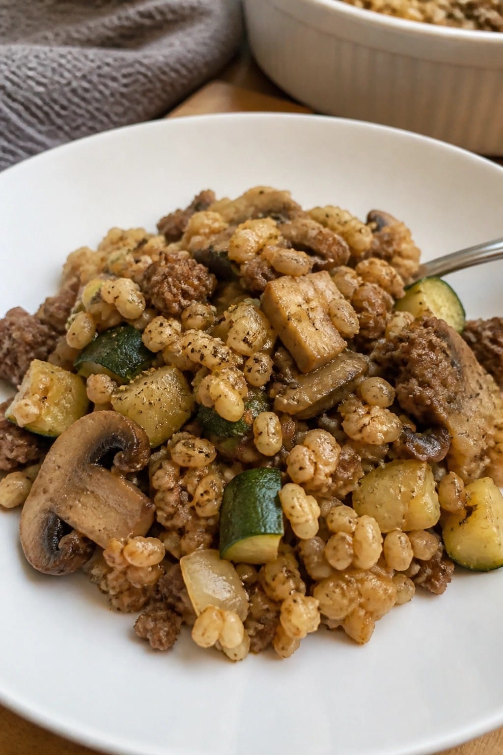 Lean Beef Zucchini Mushroom Barley Bake