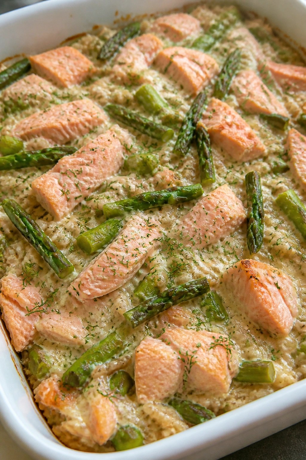 Salmon Asparagus Brown Rice Dill Casserole