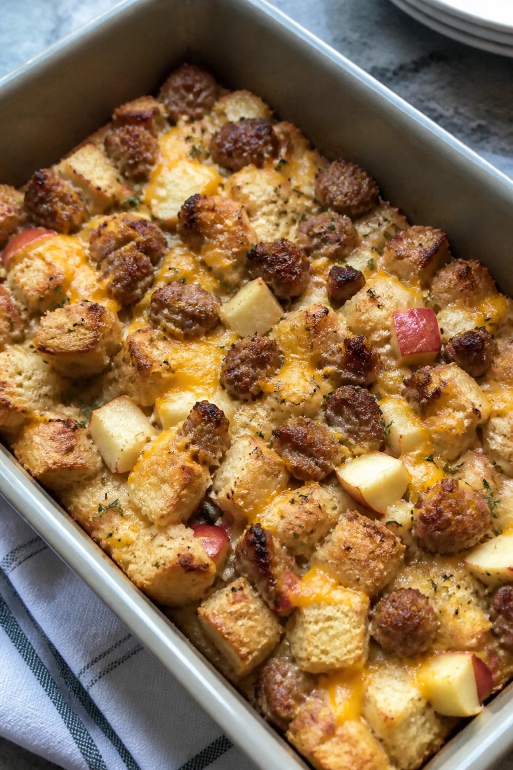 Sausage Apple Cheddar and Thyme Casserole