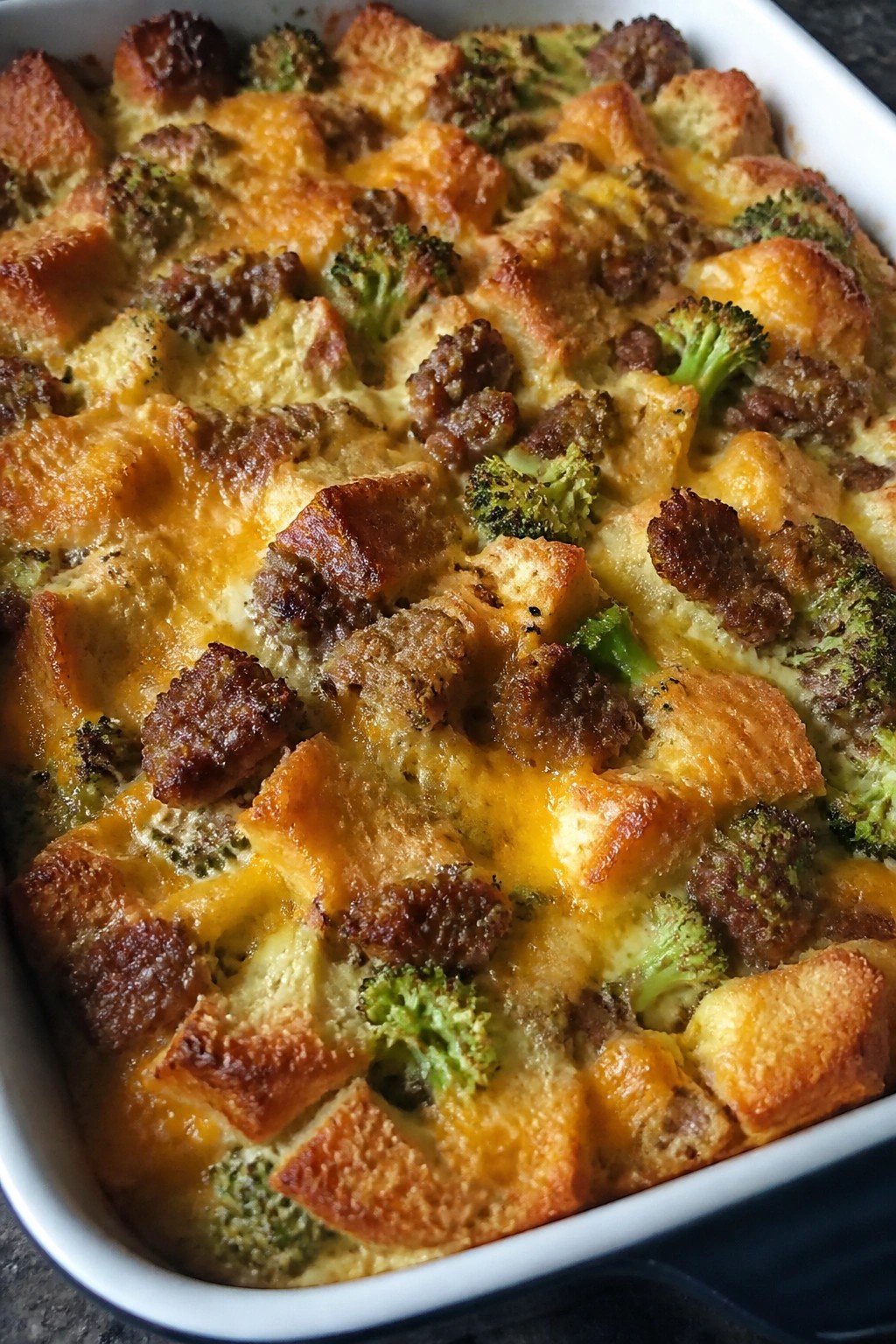 Sausage Broccoli and Sharp Cheddar Strata