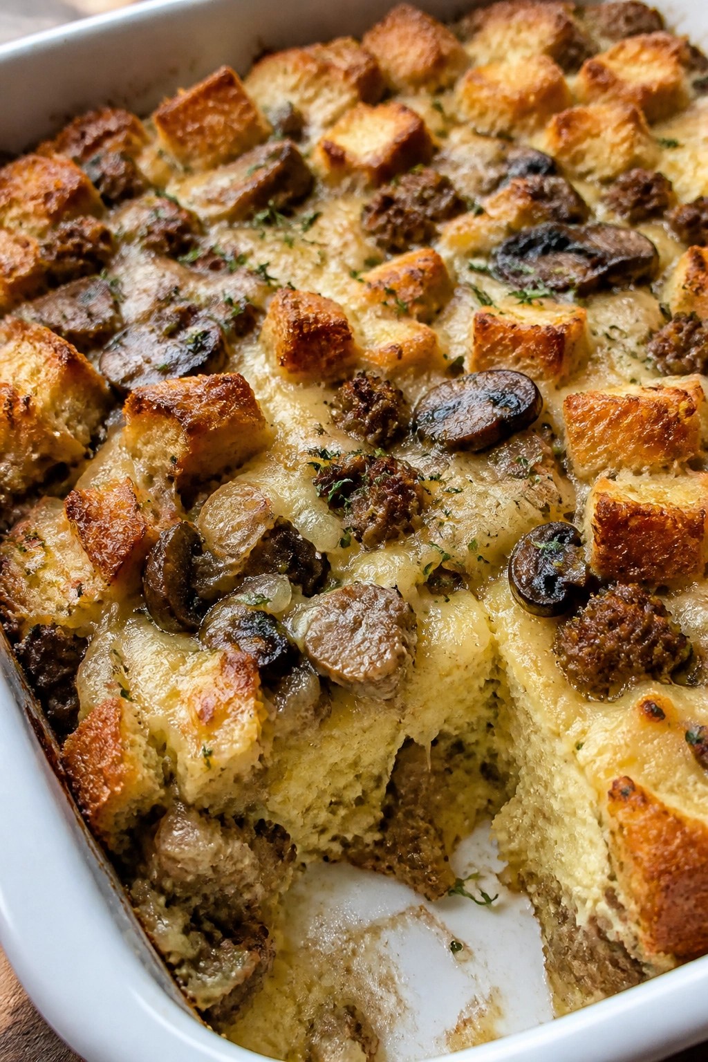 Sausage Mushroom and Gruyere Breakfast Bake