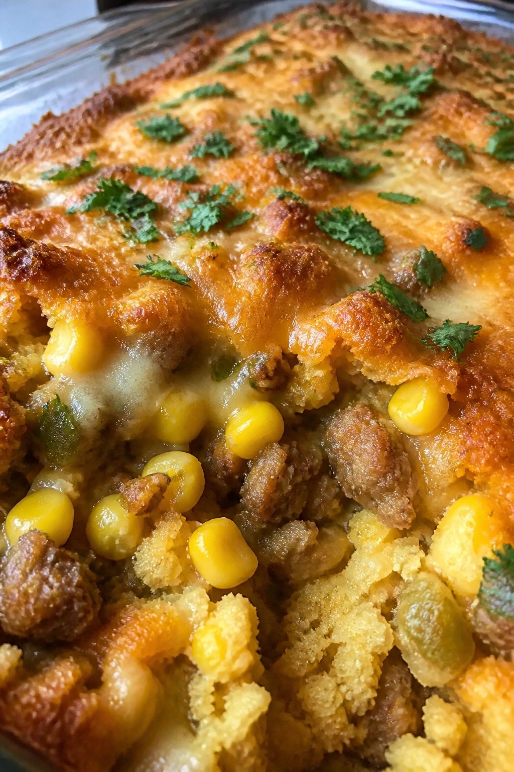 Southwestern Sausage Cornbread and Green Chile Casserole