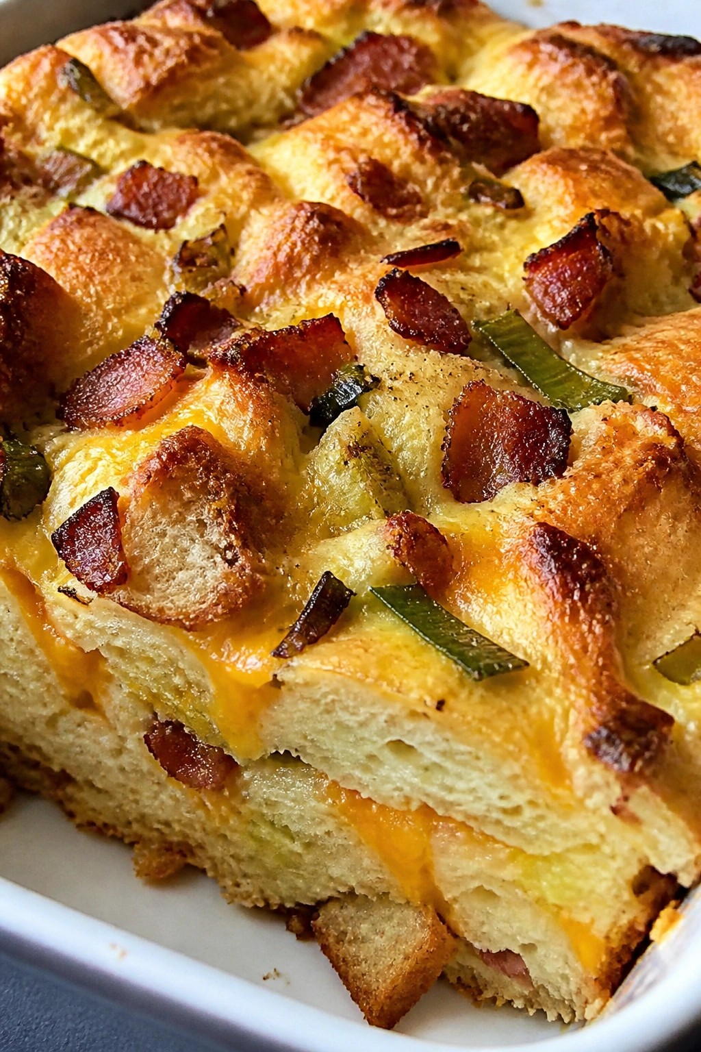 Bacon, Leek, and Cheddar Breakfast Strata