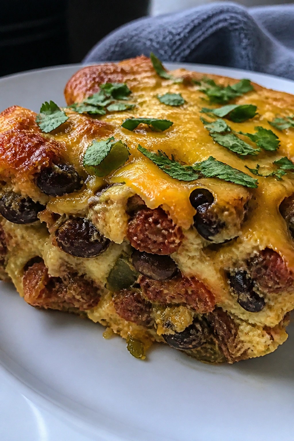 Chorizo, Black Bean, and Green Chile Breakfast Casserole
