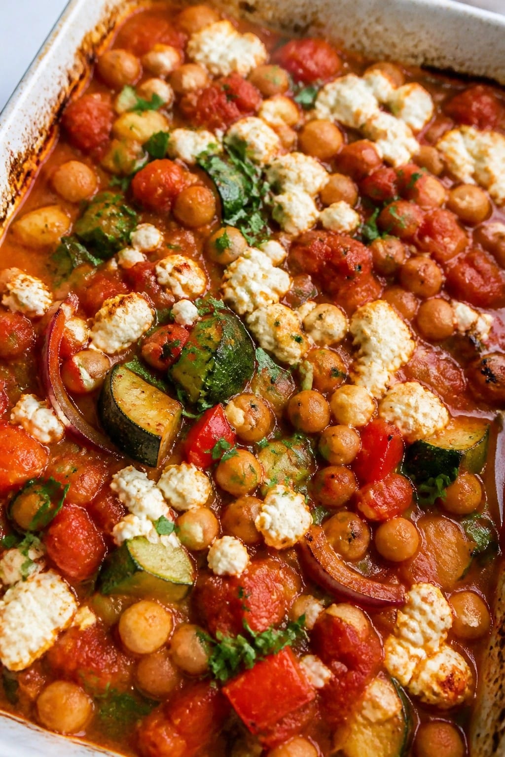 Greek Chickpea Tomato and Feta Vegetable Bake