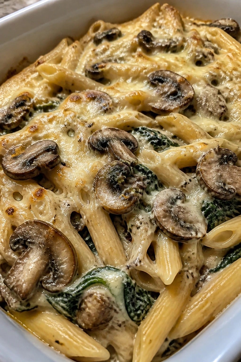 Mushroom and Spinach Stroganoff Pasta Casserole