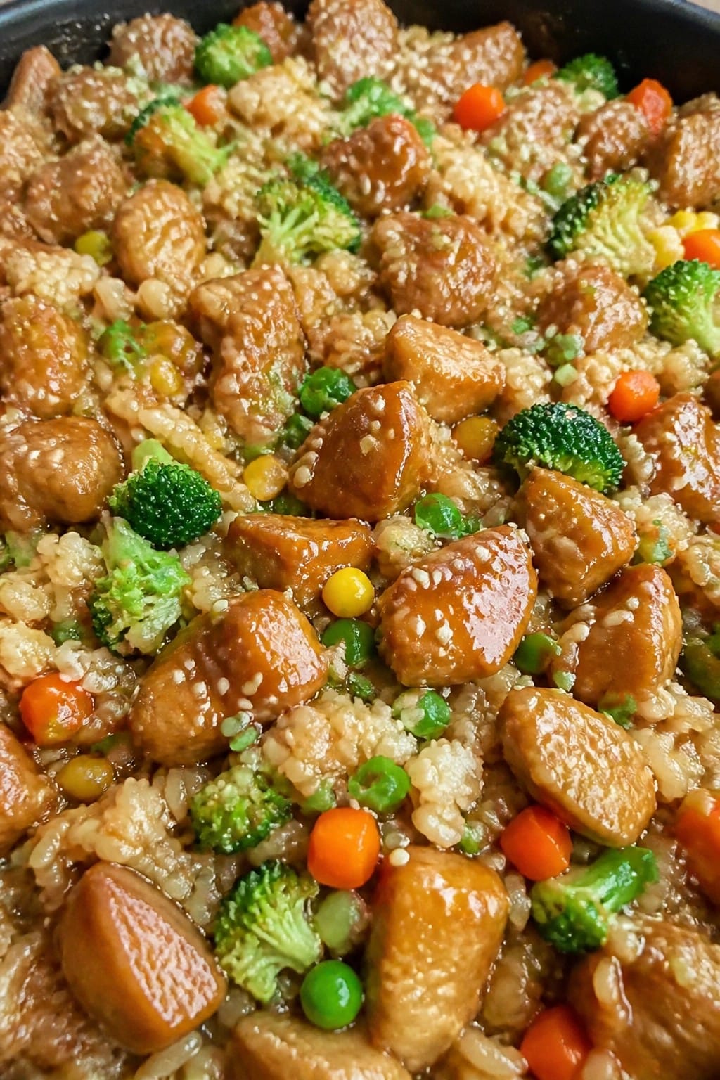 Teriyaki Chicken and Mixed Vegetable Rice Bake