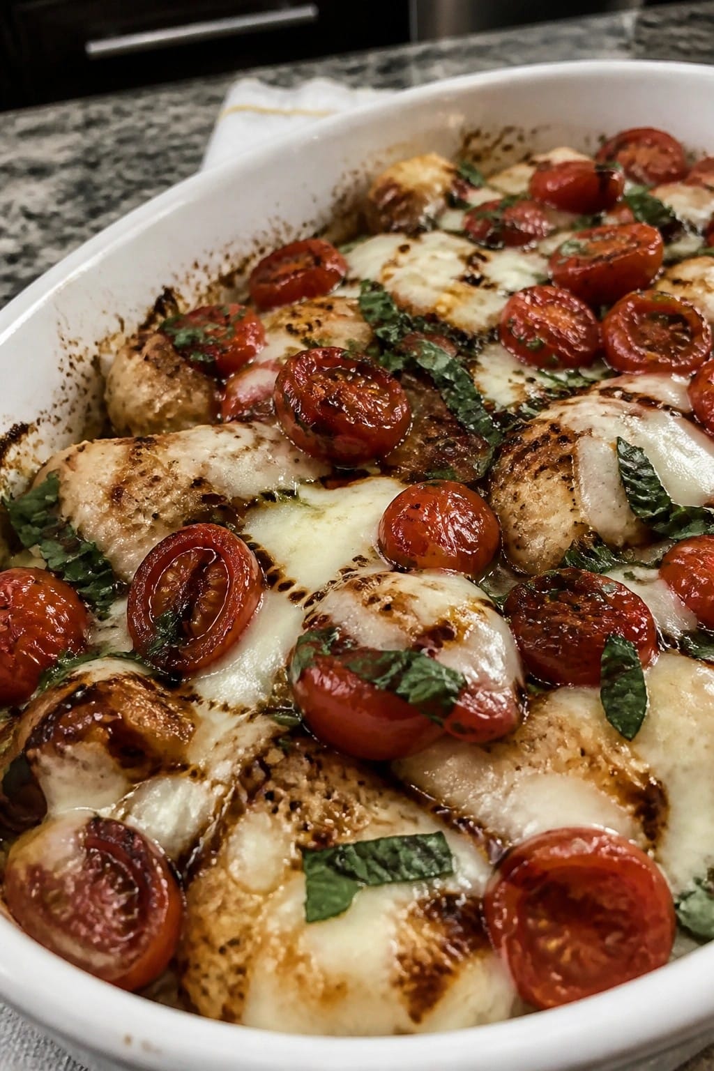 Caprese Chicken Tomato Basil Casserole