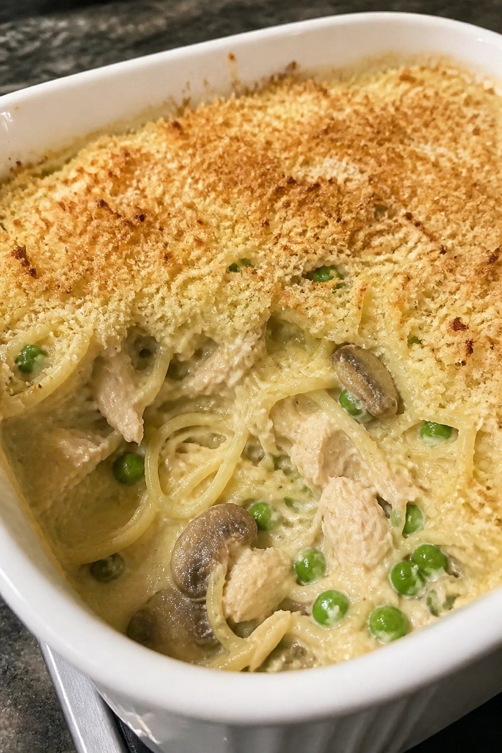 Chicken Tetrazzini with Mushrooms and Peas