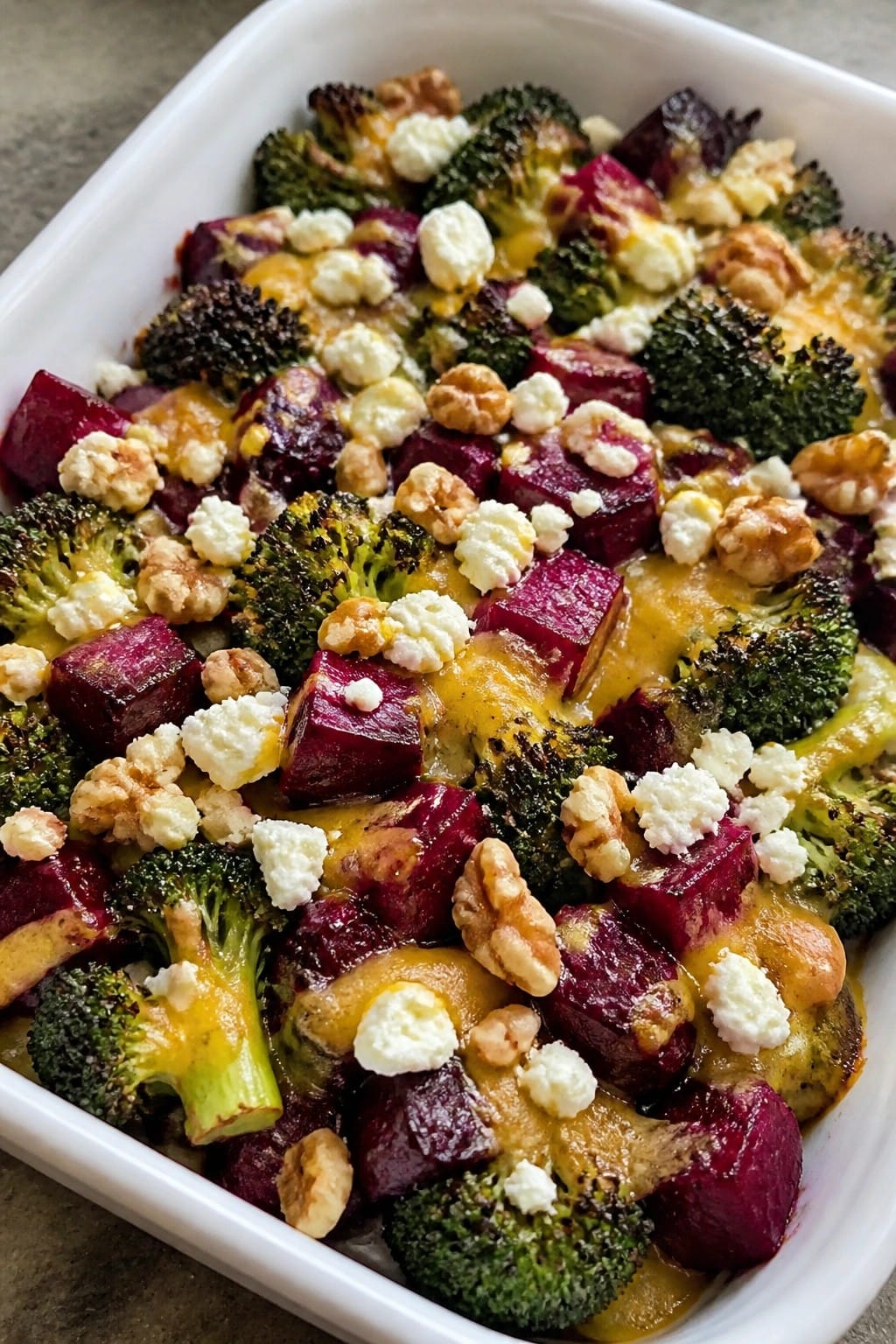 Broccoli and Beet Casserole with Goat Cheese and Walnuts