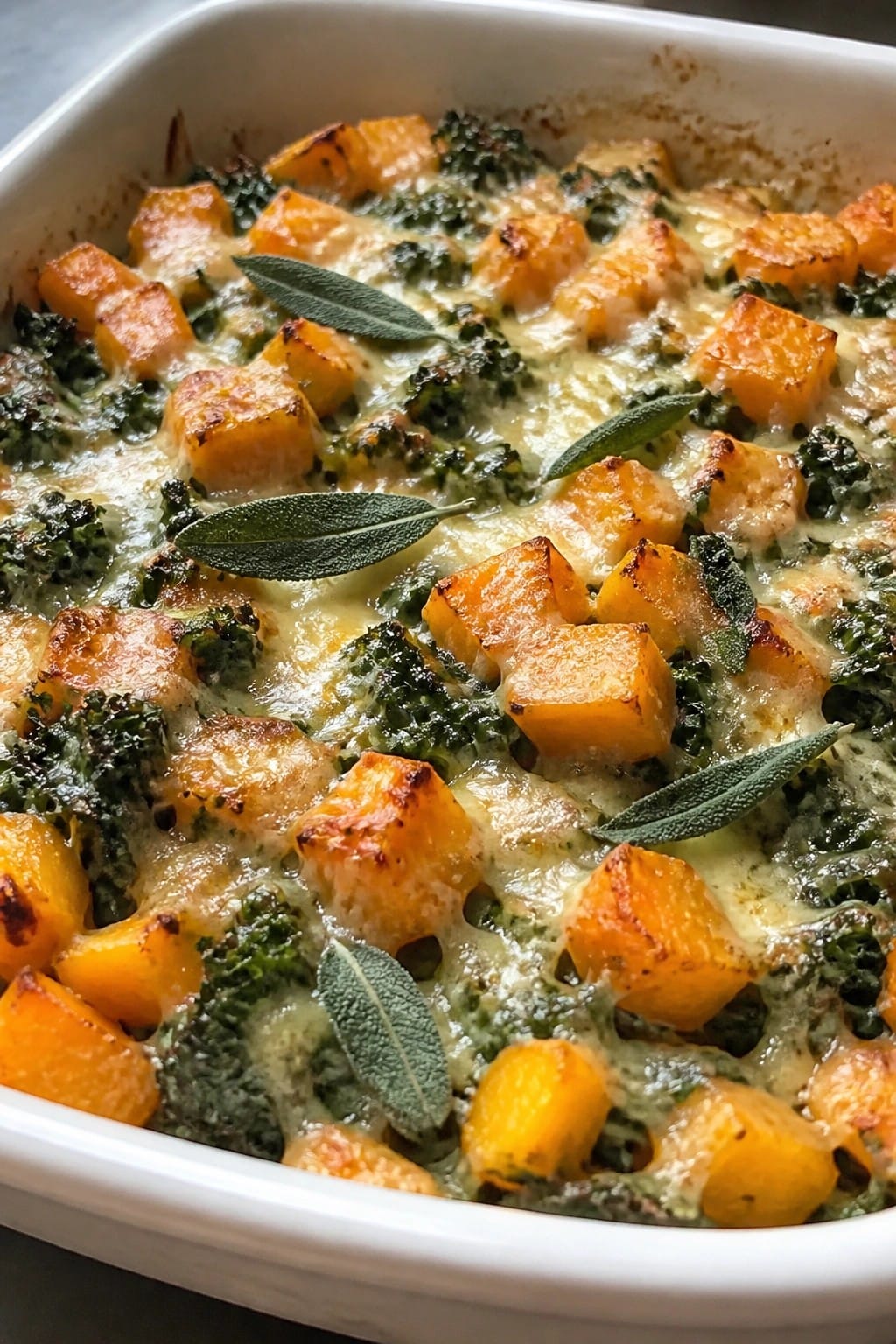 Butternut Squash and Kale Casserole with Gruyere and Crispy Sage