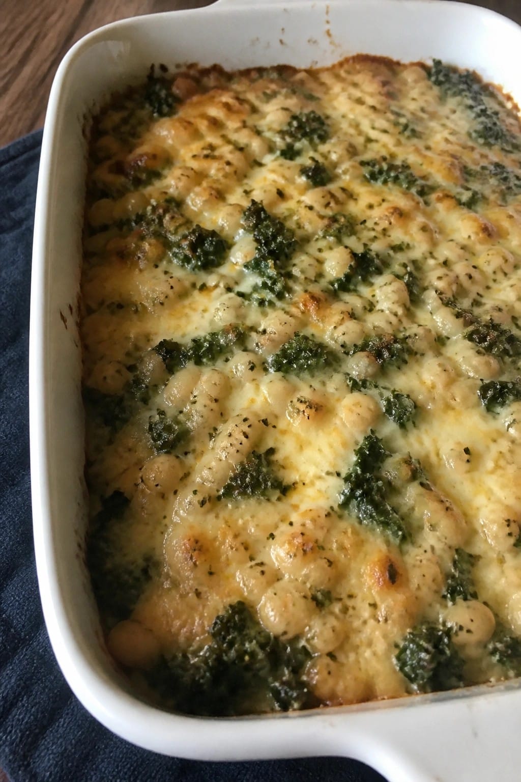 Kale and White Bean Casserole with Mozzarella and Italian Herbs