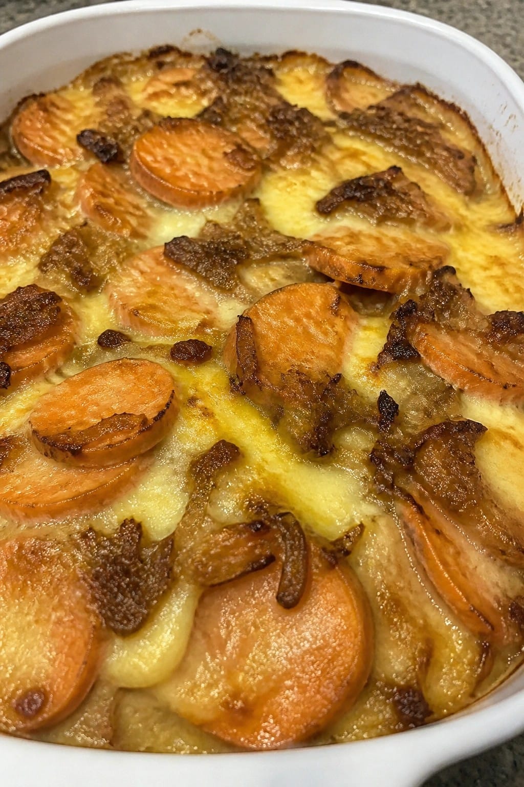 Sweet Potato Casserole with Caramelized Onions and Fontina