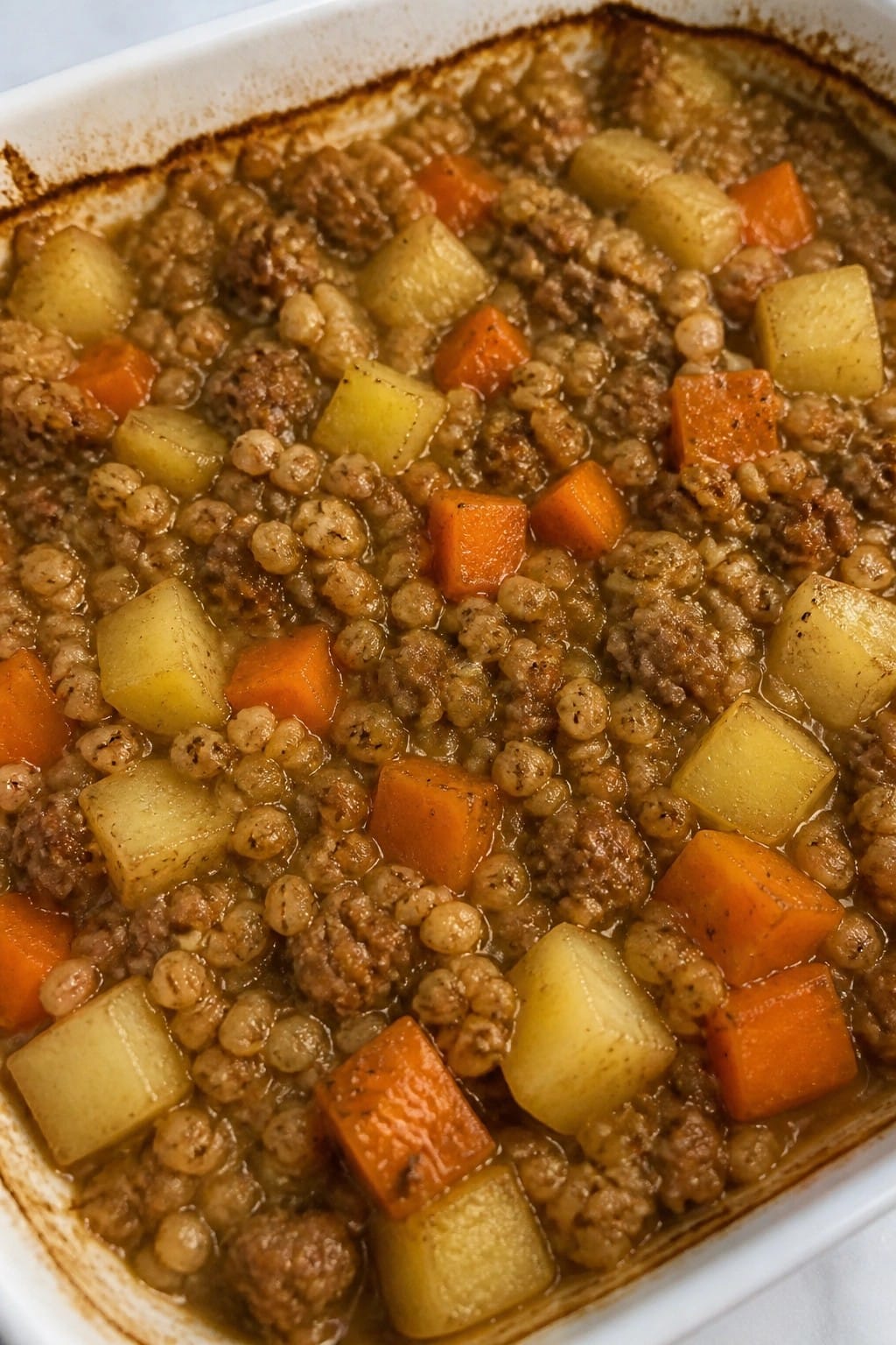 Beef Barley and Root Vegetable Bake