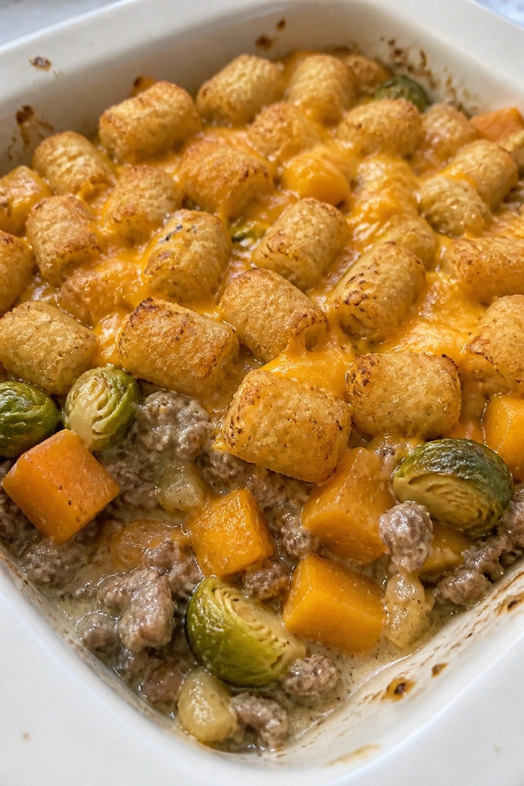 Tater Tot Beef Casserole with Autumn Vegetables