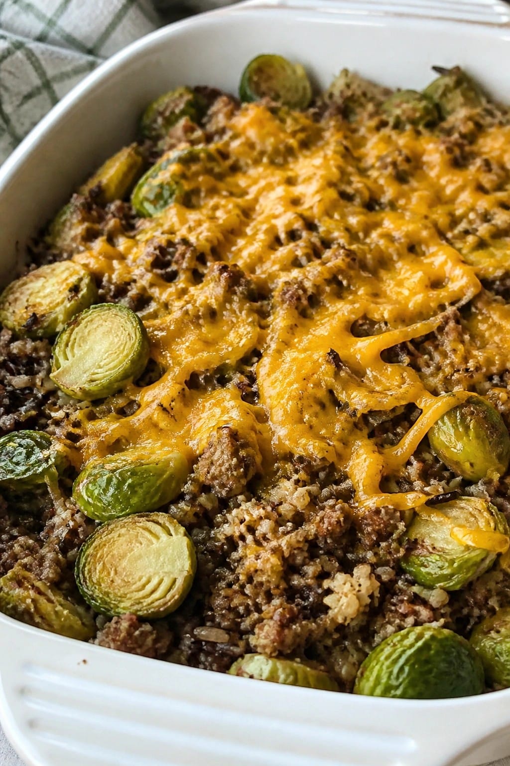 Wild Rice Beef and Brussels Sprouts Casserole