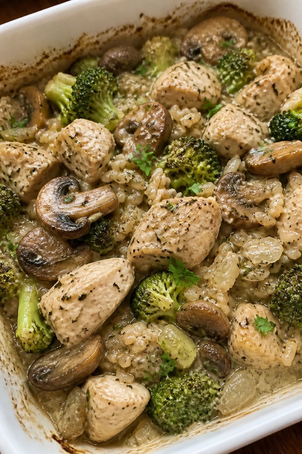 Mushroom Herb Brown Rice Broccoli Chicken Casserole