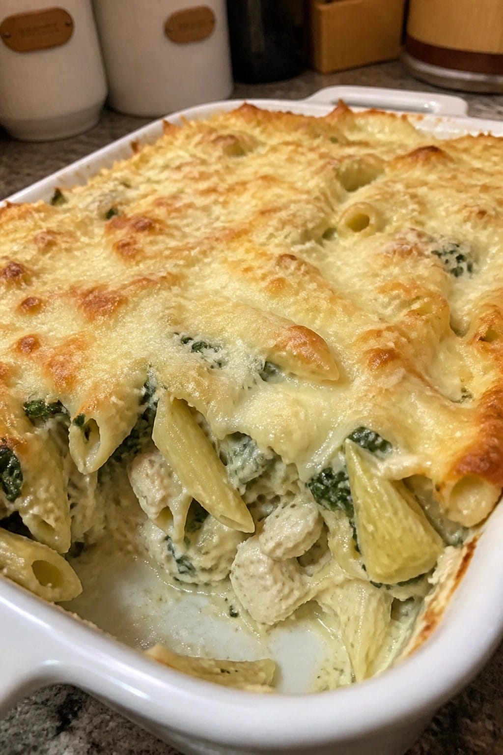 Chicken Alfredo Spinach Artichoke Bake