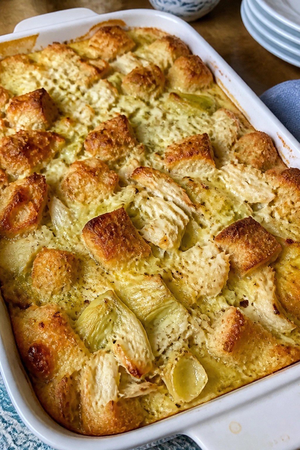 Crab Artichoke and Leek Breakfast Casserole