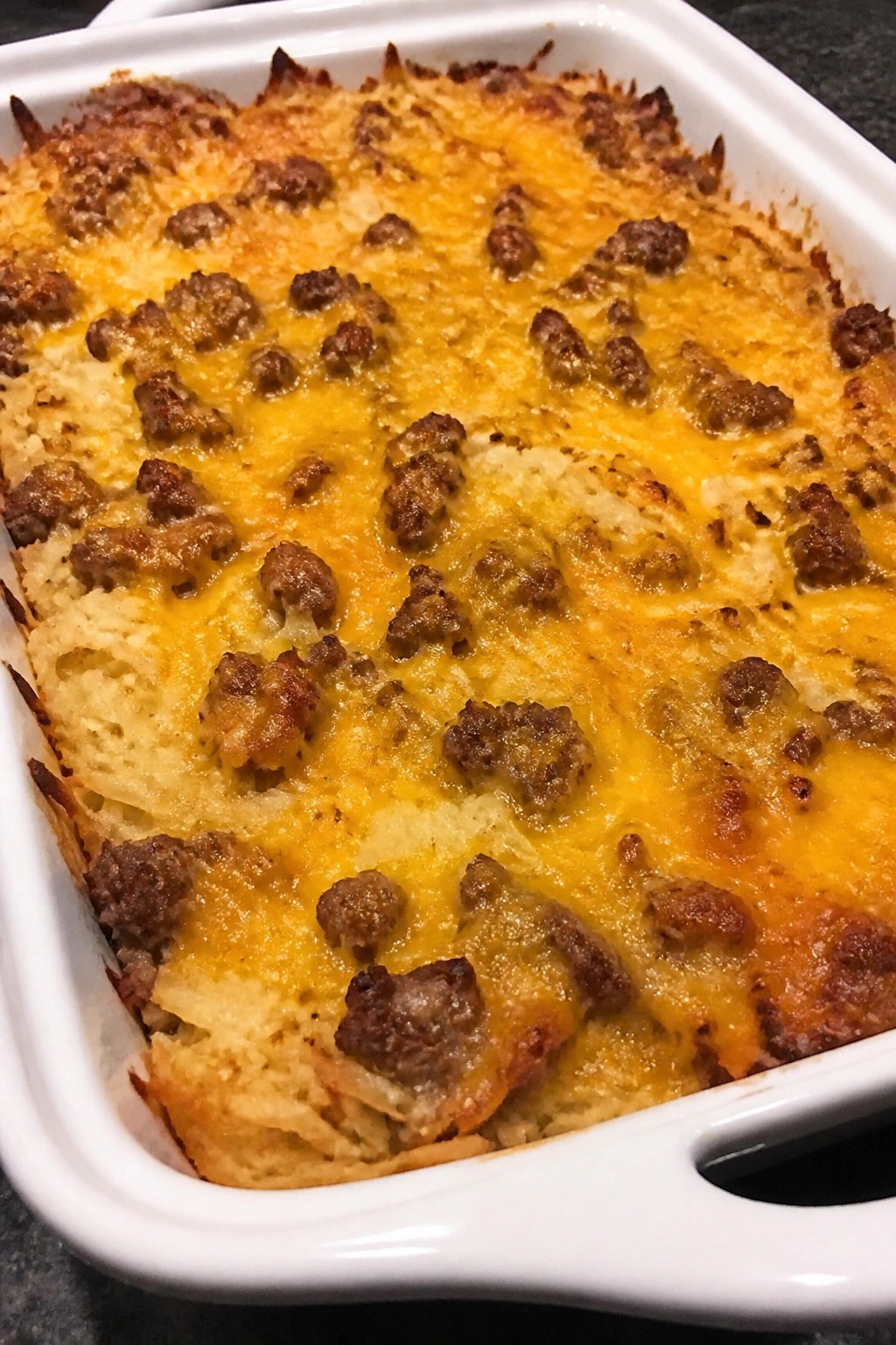 Sausage Potato Hash Brown Casserole with Cheddar
