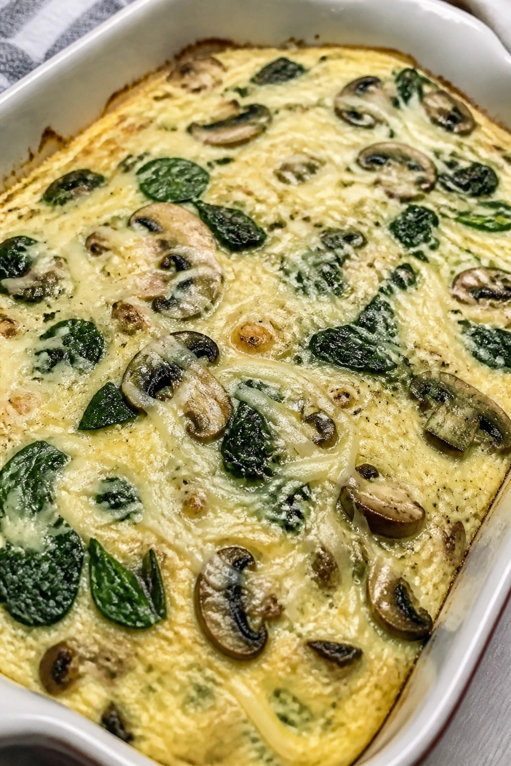 Spinach Mushroom and Swiss Egg Bake