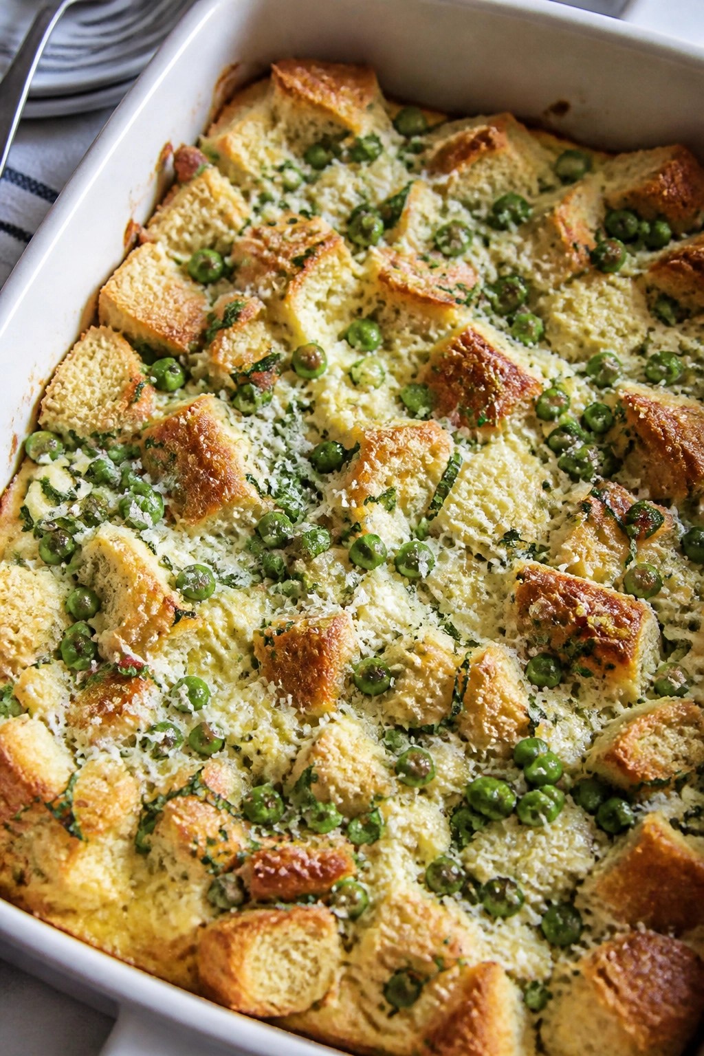 Spring Pea Mint Ricotta Strata