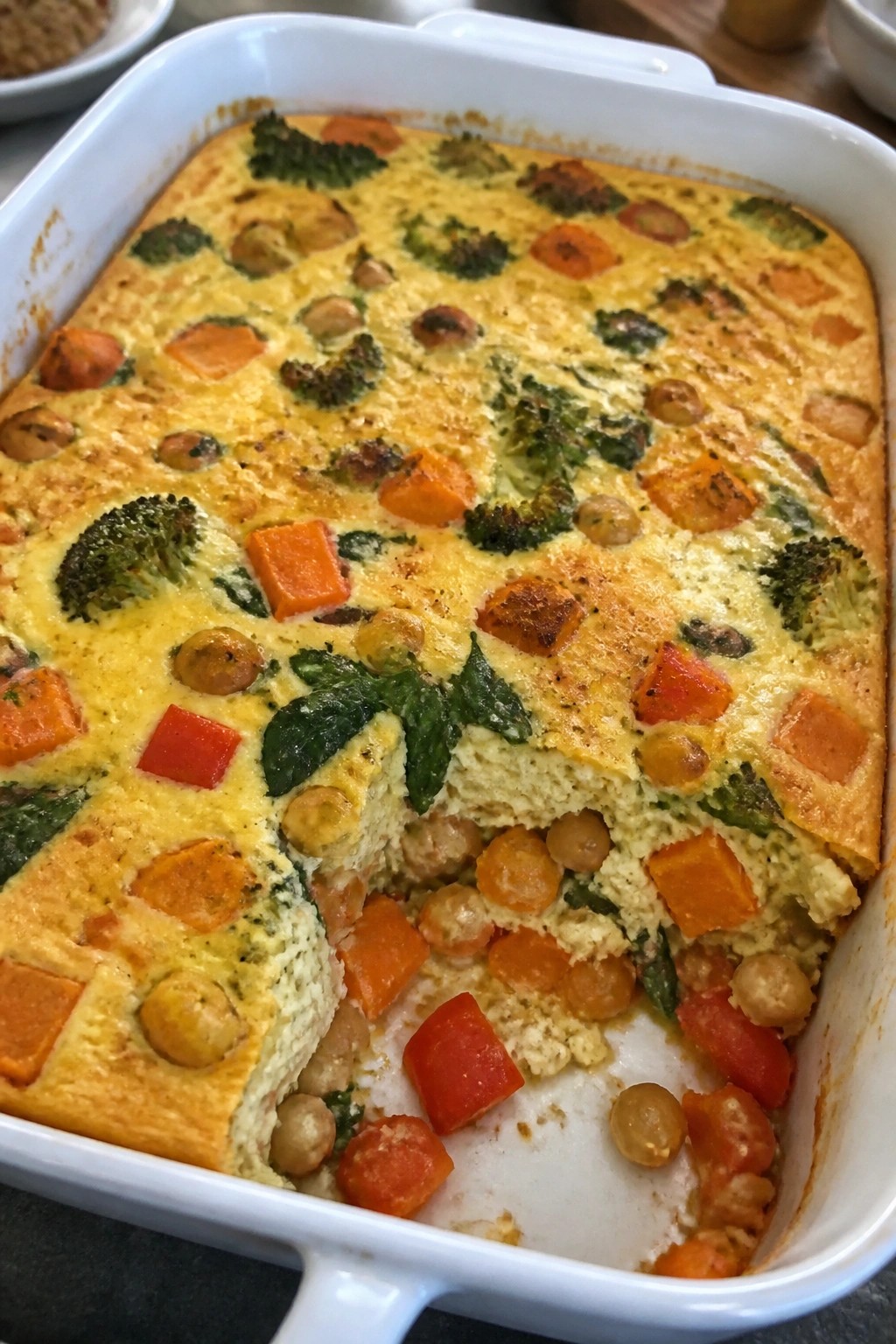 Chickpea Curry Roasted Vegetable Breakfast Casserole