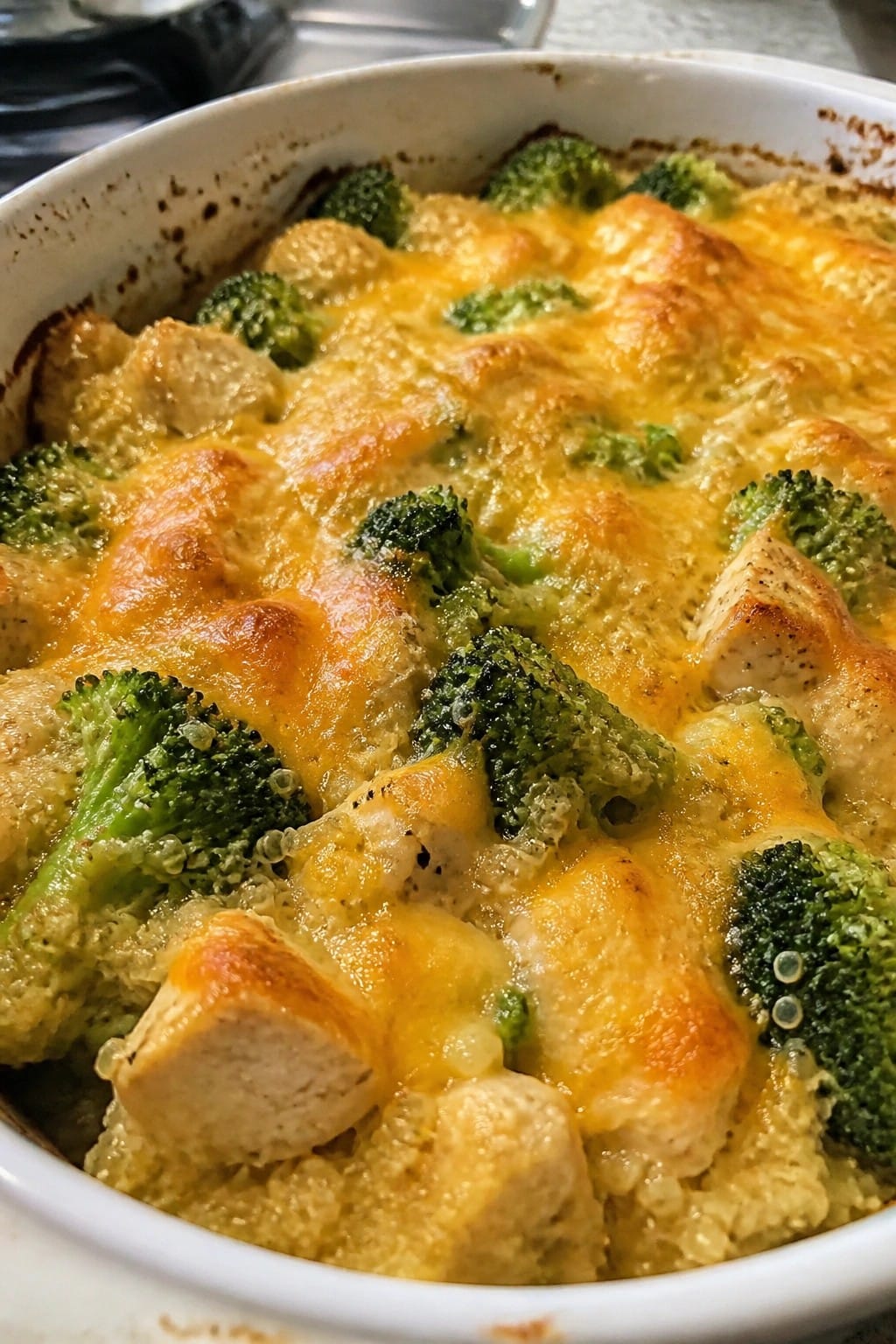Cheesy Broccoli Chicken Quinoa Casserole
