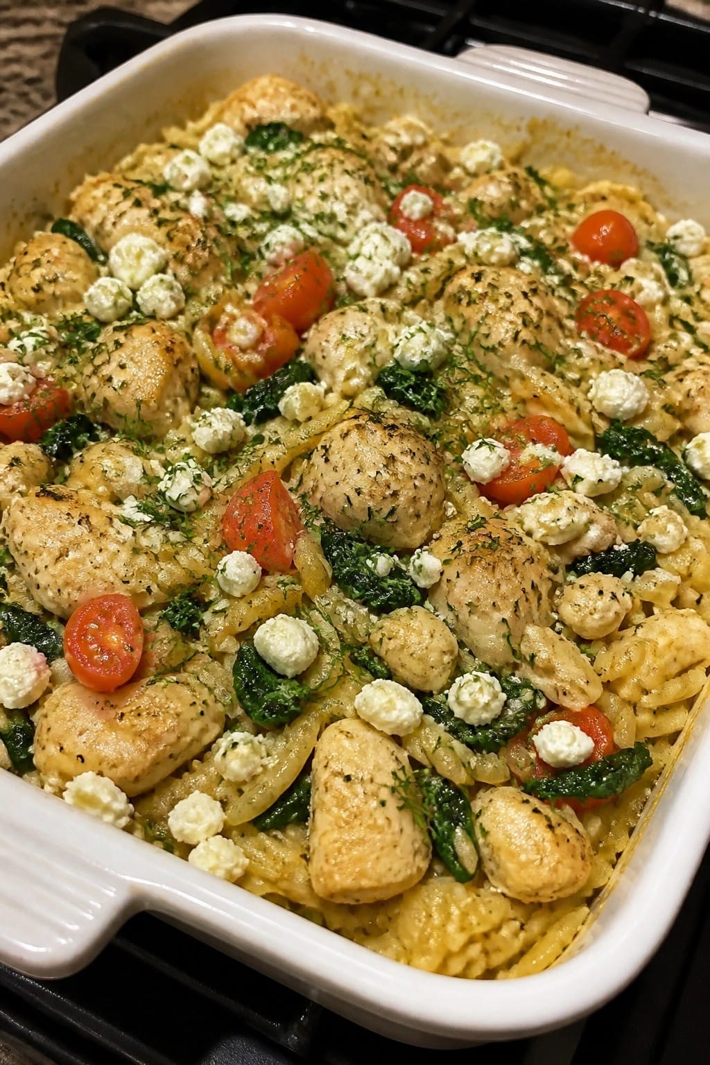 Greek Lemon Chicken Orzo Casserole with Feta