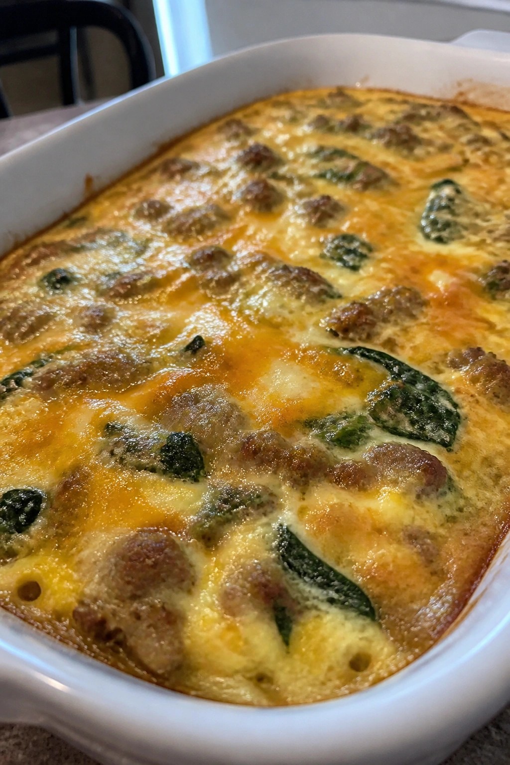 Cheesy Sausage and Spinach Breakfast Casserole