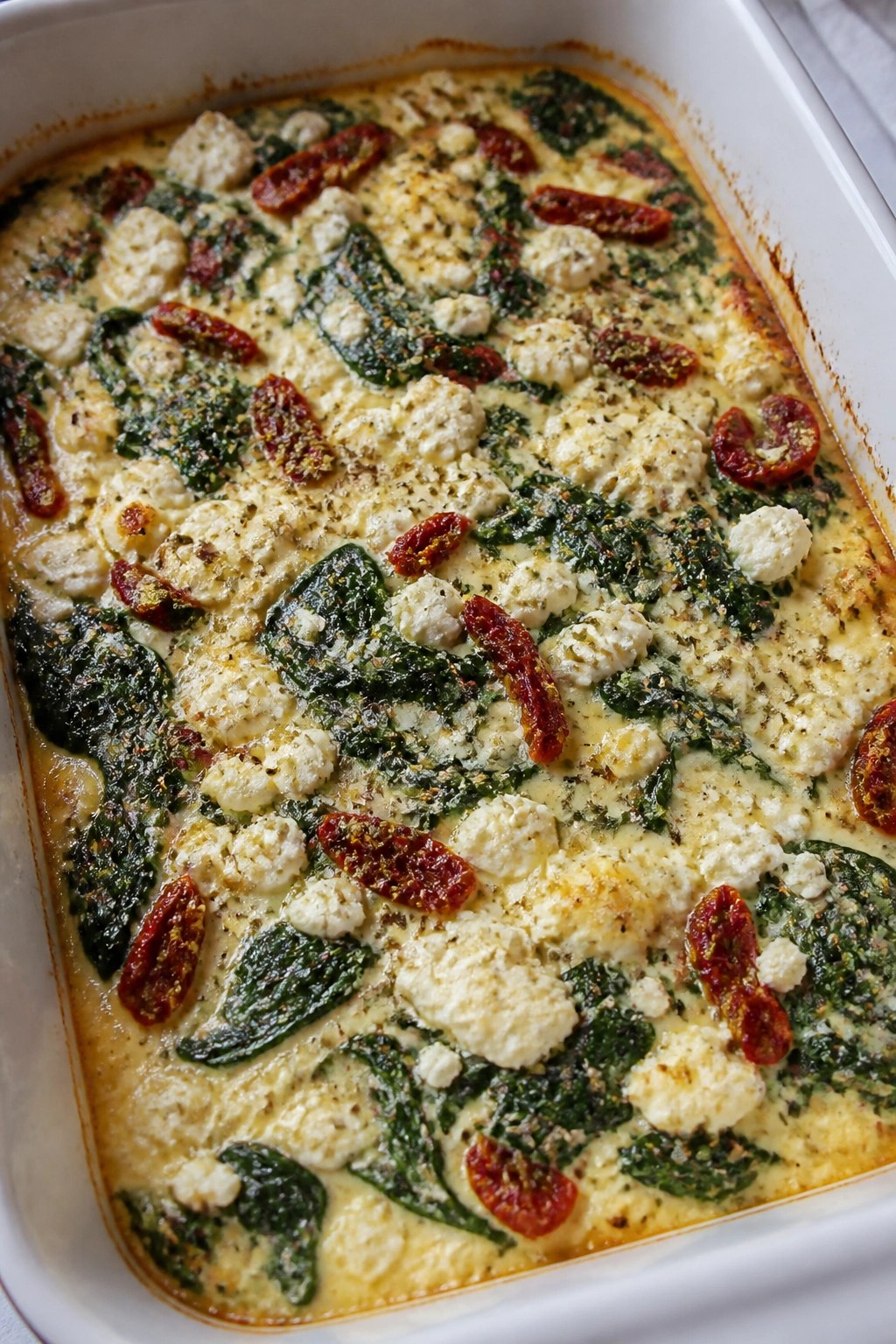 Feta Spinach Sun-Dried Tomato Casserole