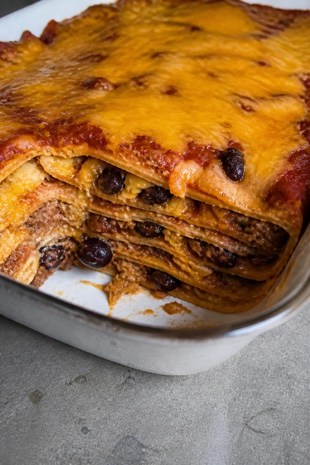 Beef Enchilada Layered Casserole