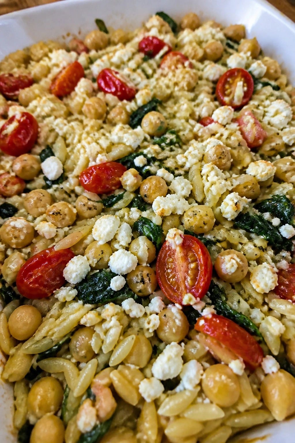 Greek Lemon Orzo and Chickpea Casserole