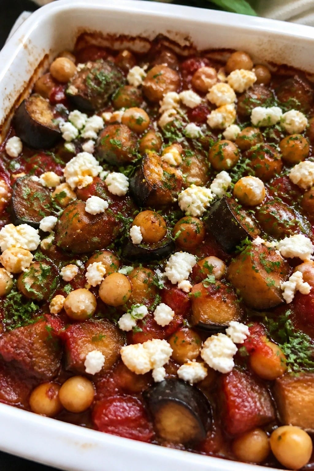 Mediterranean Eggplant Chickpea Casserole