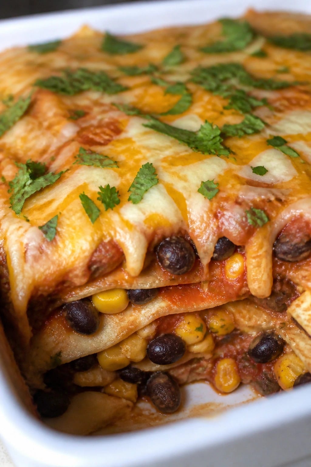 Mexican Black Bean Corn Tortilla Casserole