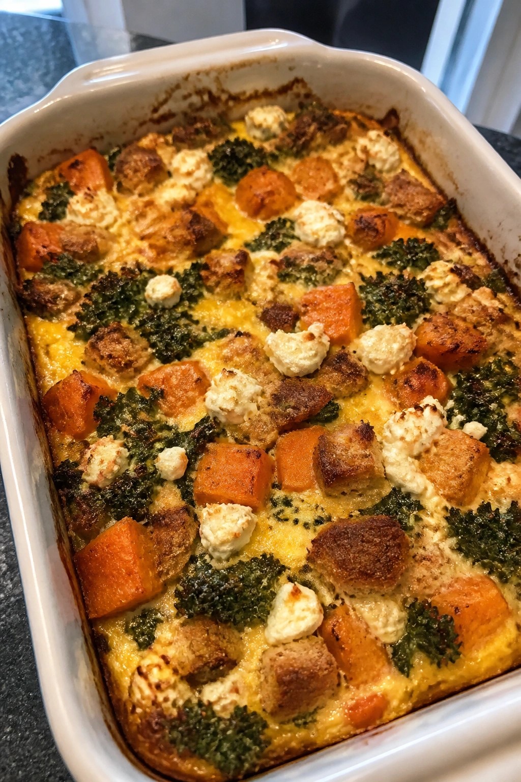 Sweet Potato Kale and Goat Cheese Casserole