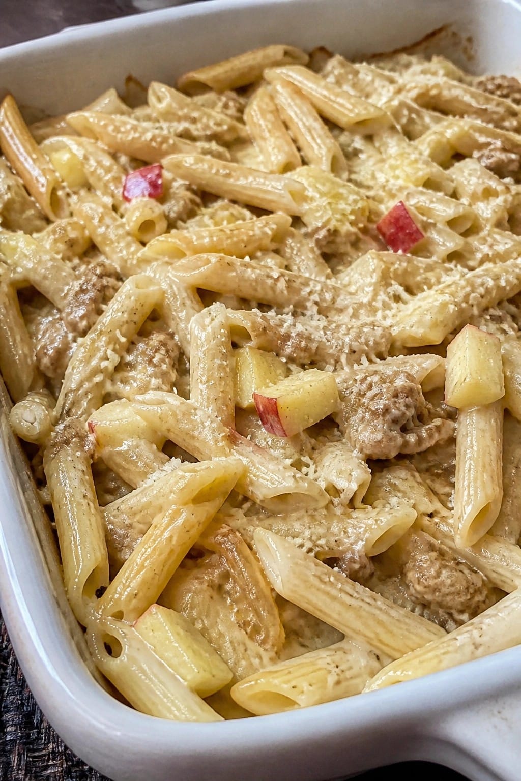 Caramelized Onion Apple and Brie Turkey Pasta Casserole