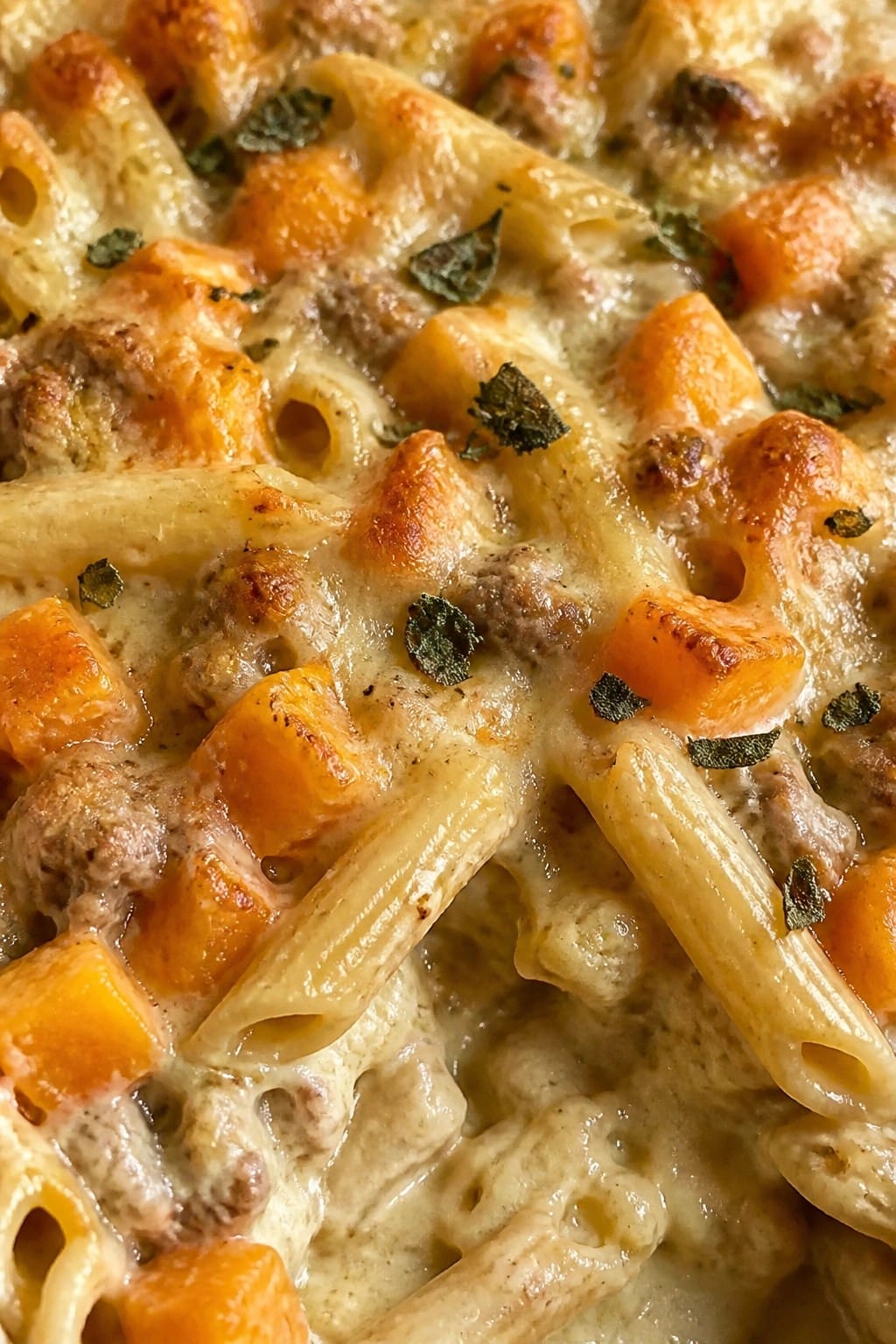 Creamy Butternut Squash and Sage Sausage Pasta Casserole