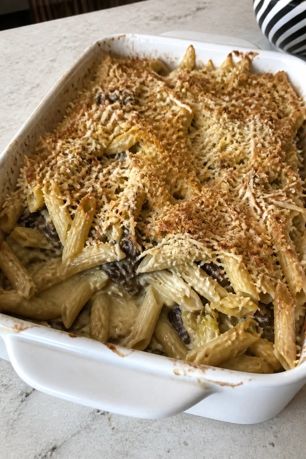 Wild Mushroom and Leek Fontina Pasta Bake